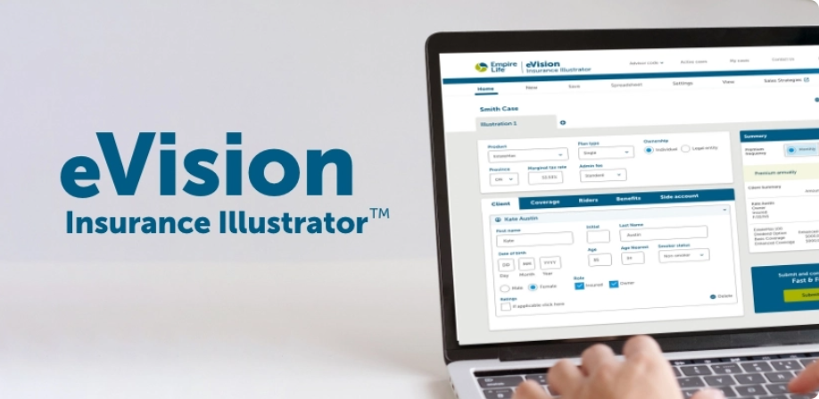 eVision Insurance Illustrator shown on a laptop screen