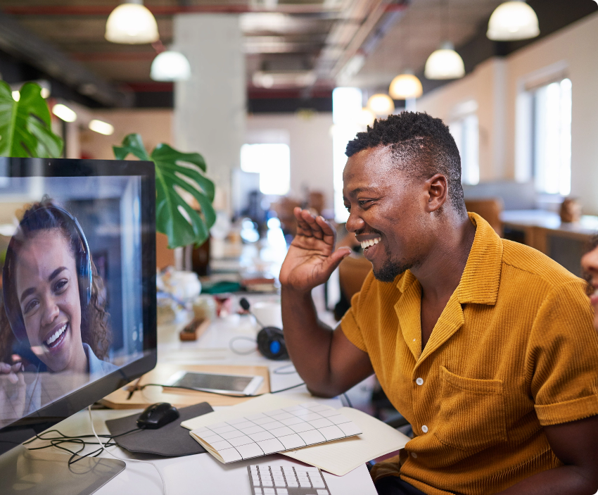 man in office on a video call